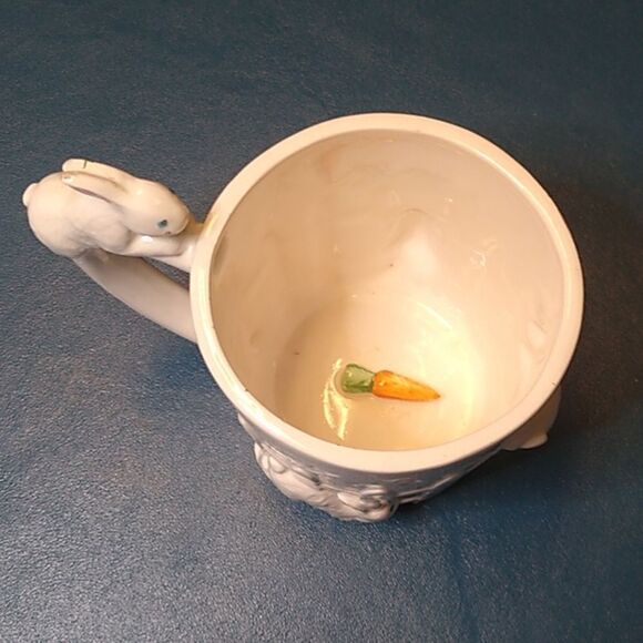 Vintage Twain LTD Rabbits on Fence White Ceramic Bunny Mug - Picture 2 of 9